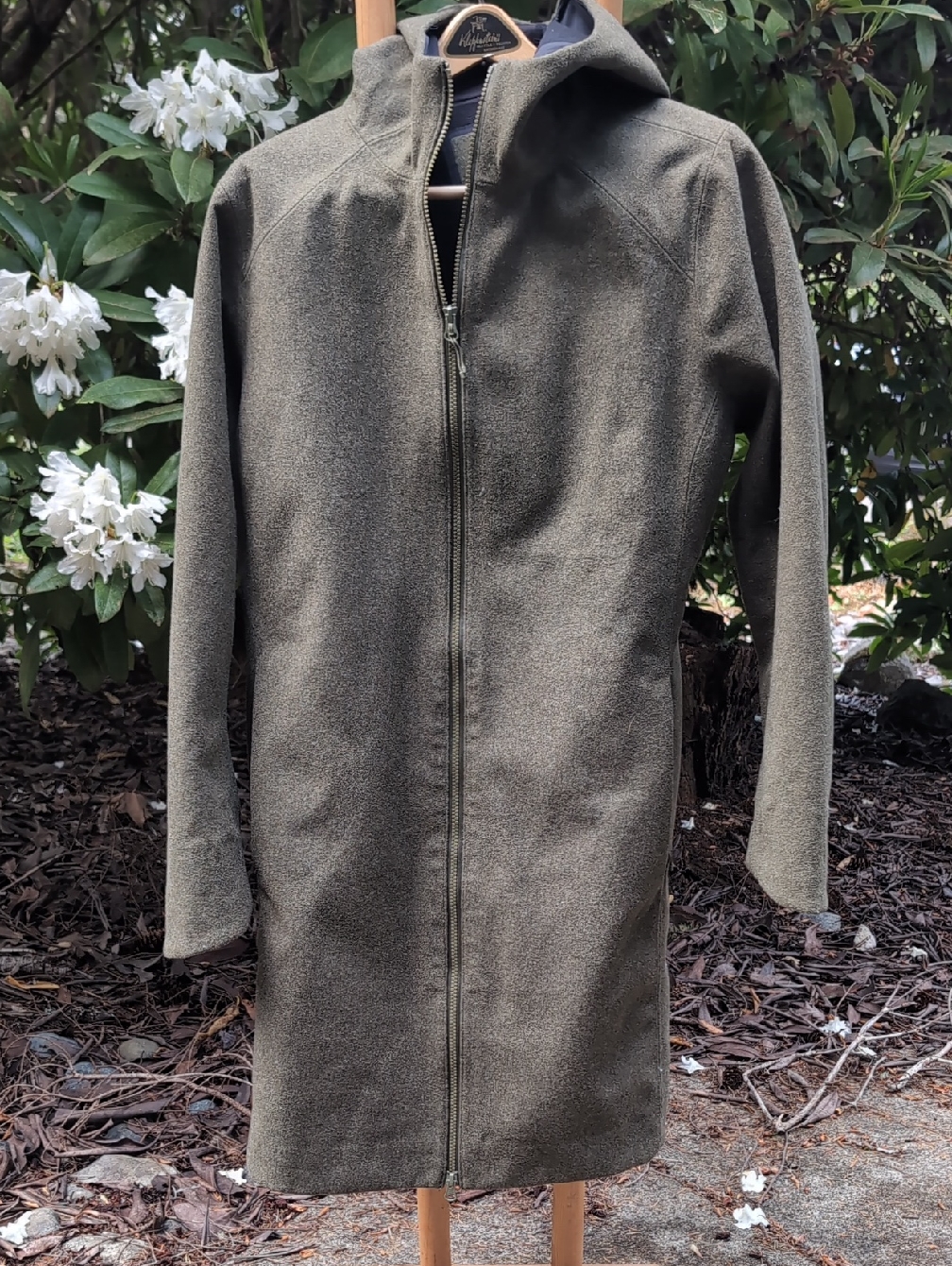 Duluth Trading Co Wool Blend Rain Jacket Olive Green Hooded Zip-Front Coat